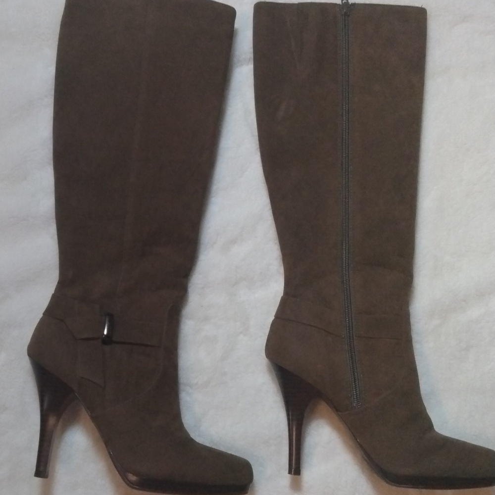 Worthington Women's Brown Suede Full Zip Knee High Boots Sz 7 Quiet Luxury Chic